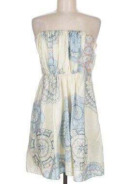 Rebecca Taylor Strapless Embroidered Blue Cream Babydoll Dress Size 8